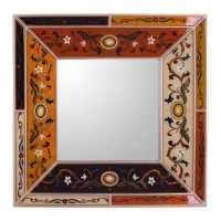 Reverse Painted Glass Mirror Floral 'Colonial Voyage in Rose Gold' NOVICA Peru   362411356119